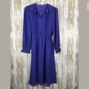 VTG PSZ Ruffle Pleated Dress SZ 6/M Blue Purple